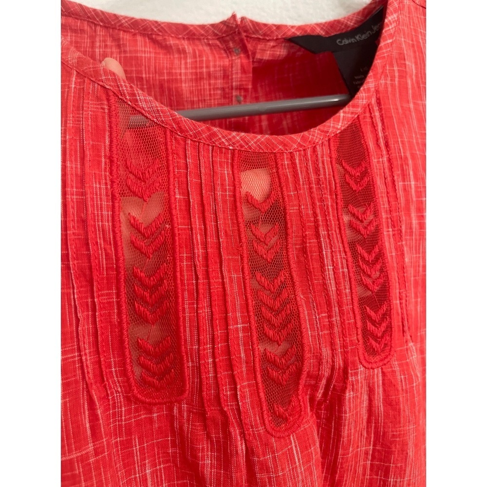 Calvin Klein Jeans Red Orange Lace Ruffle Hem Sleeveless Top Size L NEW WITH TAG - Picture 7 of 11